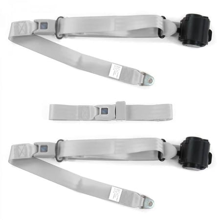 Chevy Impala 1961-1964 Standard 3 Point Gray & Grey Retractable Bench Seat Belt Kit - 3 Belts