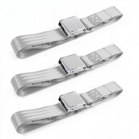 Chevy Impala 1971-1976 Airplane 2 Point Gray & Grey Lap Bench Seat Belt Kit - 3 Belts