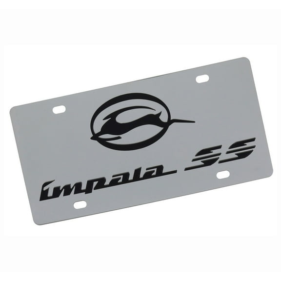 Chevy Impala SS Dual Logo License Plate (Black On Chrome)