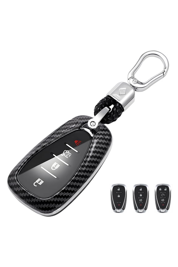 for Chevy Key Fob Cover, ABS Carbon Fiber Pattern Car Key Case Protector for 2016- 2020 2023 2024 Chevrolet Malibu Cruze Camaro Traverse Volt Trax Equinox Blazer with Keychain