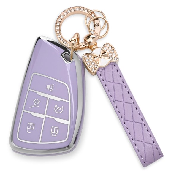 for Chevy Key Fob Cover - Soft TPU Protection Case with Keychain for 2021-2025 Chevy Suburban Tahoe GMC Yukon Denali Silverado Buick Enclave Smart Remote Key Shell(5 Buttons