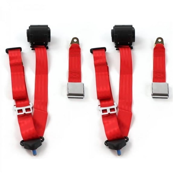 Chevy LUV Truck 1972-1980 Airplane 3 Point Red Retractable Bucket Seat Belt Kit - 2 Belts
