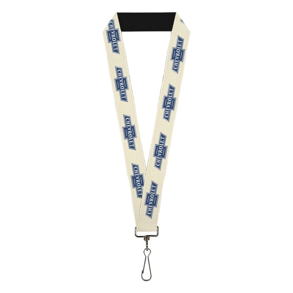 Chevy Lanyard, Chevrolet 1940 Bowtie Text Logo White Blues, Elastic