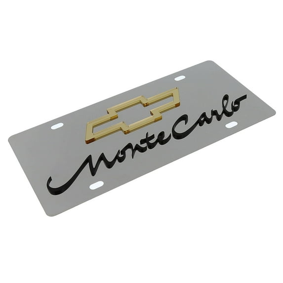 Chevy Monte Carlo Gold Bowtie Dual Logo License Plate (Chrome)