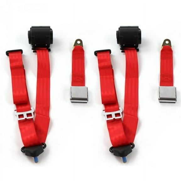 Chevy Nova 1968-1974 Airplane 3 Point Red Retractable Bucket Seat Belt Kit - 2 Belts