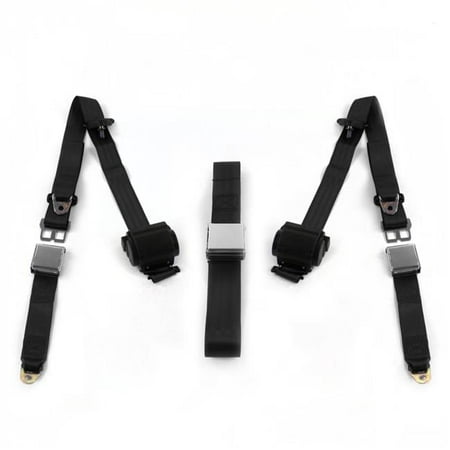 Chevy Nova 1975-1979 Airplane 3 Point Black Retractable Bench Seat Belt Kit - 3 Belts