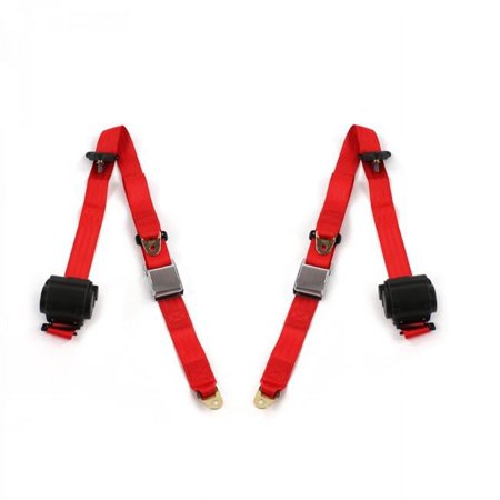 Chevy Nova 1975-1979 Airplane 3 Point Red Retractable Bucket Seat Belt Kit - 2 Belts