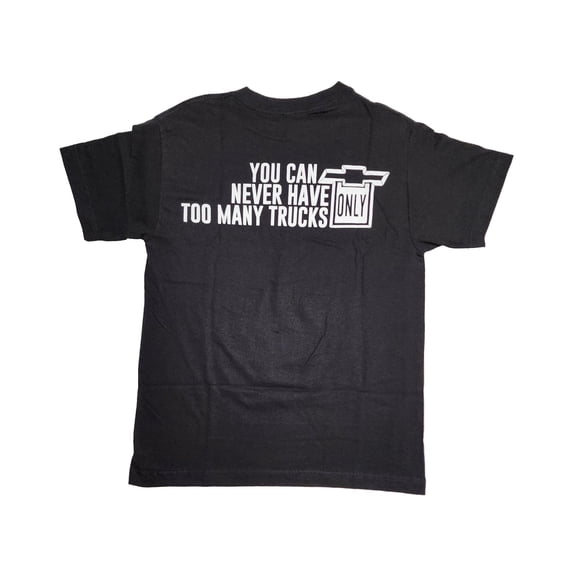 Chevy Only Never Too Many Trucks Black T-Shirt, Medium