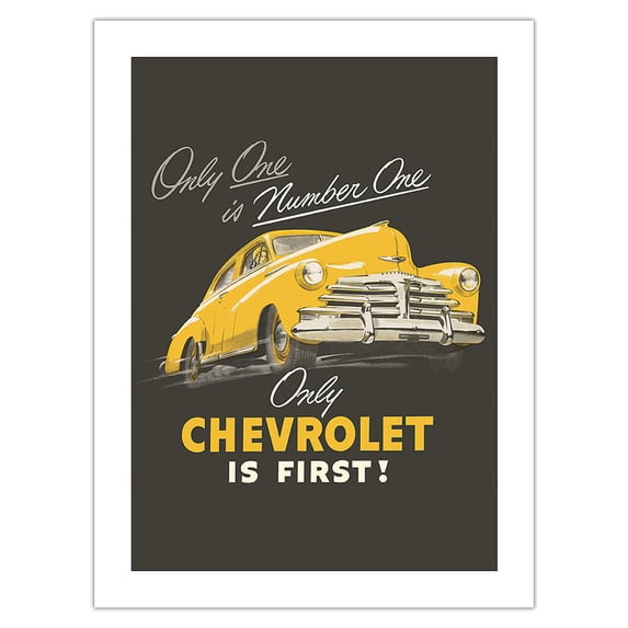 Chevy - Only One is Number One - Chevrolet Automobile - Vintage Advertising Poster c.1948 - Bamboo Fine Art 290gsm Paper Print (Unframed) 24x32in