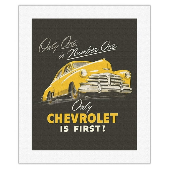 Chevy - Only One is Number One - Chevrolet Automobile - Vintage Advertising Poster c.1948 - Fine Art Rolled Canvas Print 16in x 20in