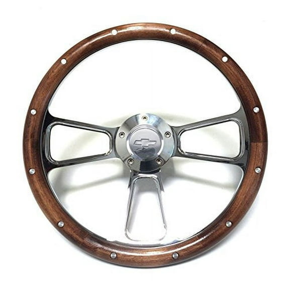 Chevy Pick Up Truck Real Wood / Chrome Steering Wheel & Adapter 1970 -73