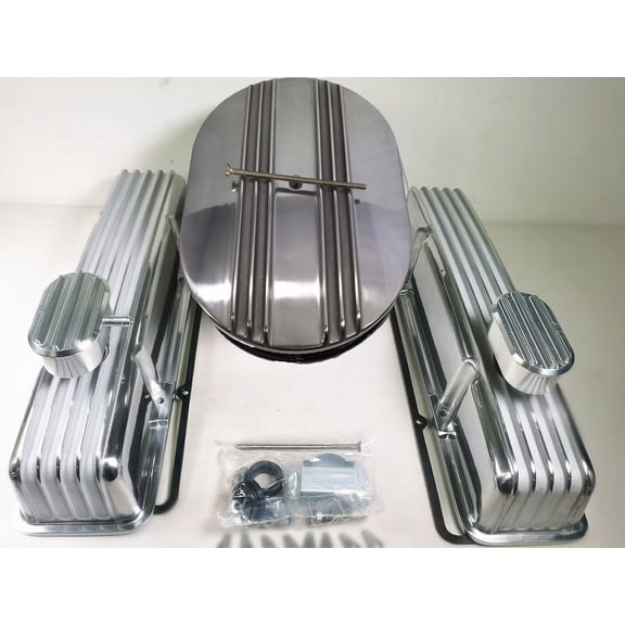 Chevy SBC 350 Tall Polished Aluminum 12" Air Cleaner & Valve Covers Dress Up Kit