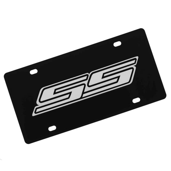 Chevy SS Logo License Plate (White On Black)