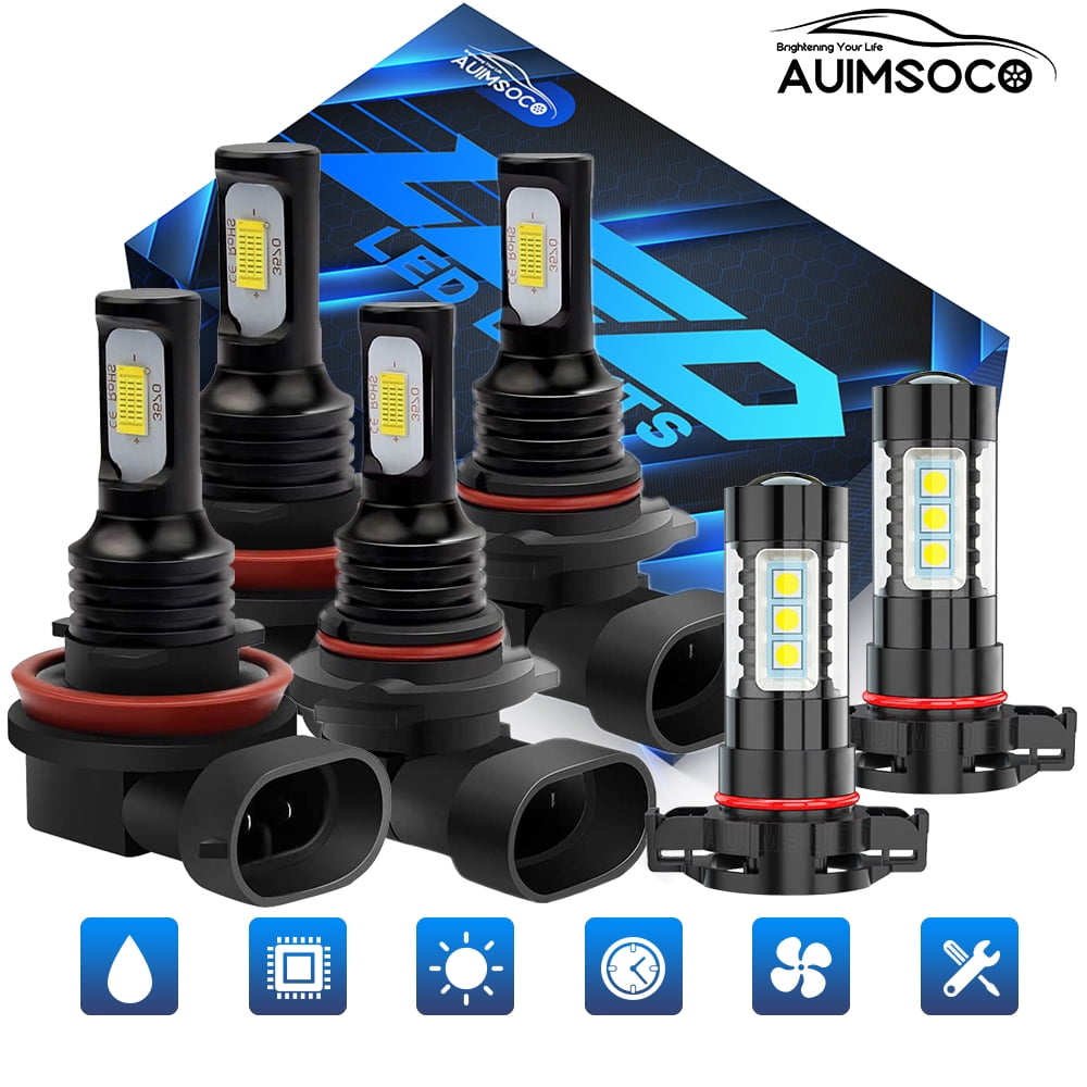 For Chevy Silverado 1500 2500HD 2007-2015 LED Headlights Kit Combo Bulbs 9005+H11+H16 6000k High Low+Fog Light 8000LM Super White 6x Halogen Replacement Plug-N-Play