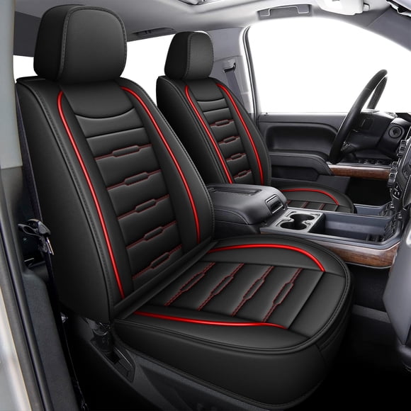 Chevy Silverado Seat Covers 5 Seat Full Set for 2007-2024 Chevrolet GMC Sierra Pickup 1500 2500HD 3500HD Trail Boss Z71 Crew Double Extended Cab Leather Seat Cushion Covers-Red