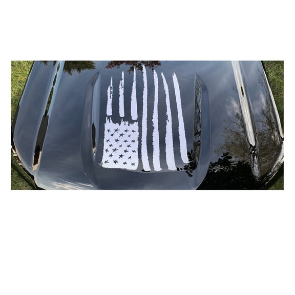 Chevy Silverado Silver Distressed Flag Hood Decal Graphic 2019-2026