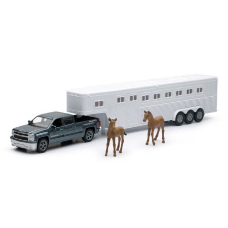 Chevy Silverado W/ Horse Trailer, Blue - New Ray SS-19513 - 1/43 scale Model Replica