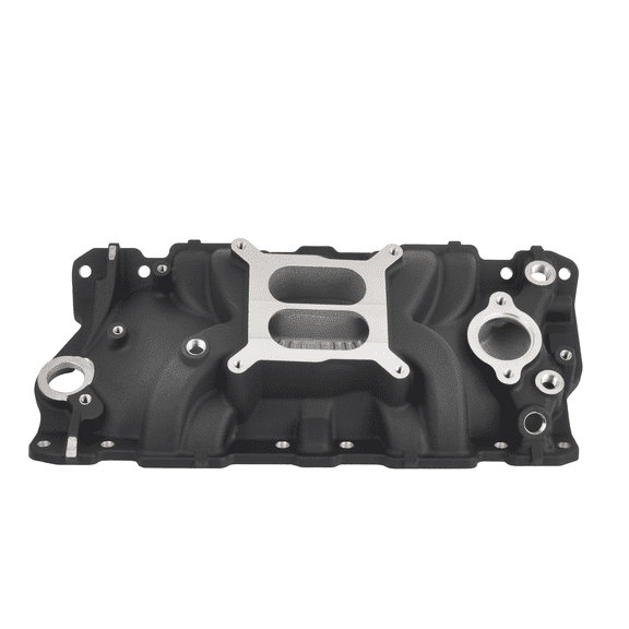 Chevy Small Block SBC 305/350/383 Intake Manifold - Dual Plane, Aluminum, Satin Finish, OEM MT023039, Upper/Front Placement
