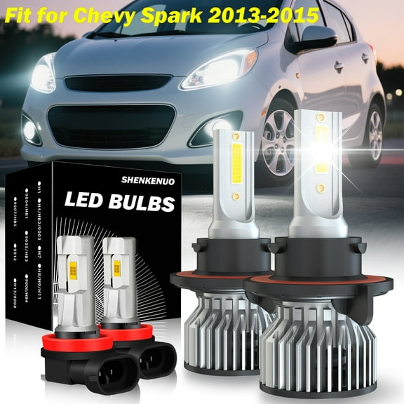 For Chevy Spark 2013-2015 9008 H11 LED Headlight Bulbs High/Low Beam, 6000K White 12000LM Bright Canbus No Error, Easy Install, Plug-N-Play Halogen Replacement, 4Pcs