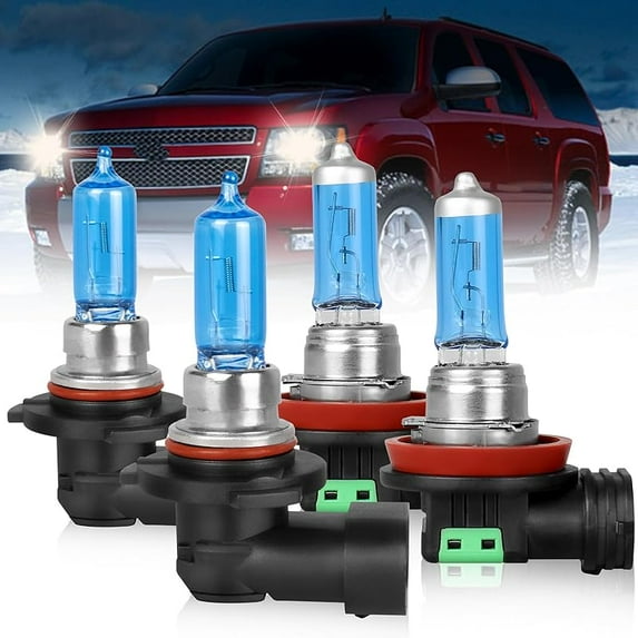 For Chevy Suburban (2015-2020) 1500/2500 (2007-2014) Light Bulbs High Performance Halogen Headlight Bulbs 9005 High Beam+H11 Low Beam Front Light Car Replacement Bulb Combo, 4PCS