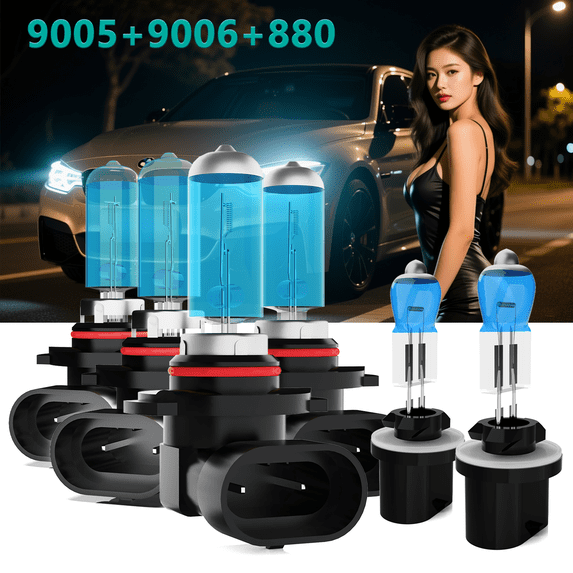 For Chevy Tahoe 2000-2006 Halogen Headlight Bulbs,9005 High Beam + 9006 Low Beam + 880 Fog Light,Replacement OEM,6000K White,Plug and Play,12V 100W,Pack of 6