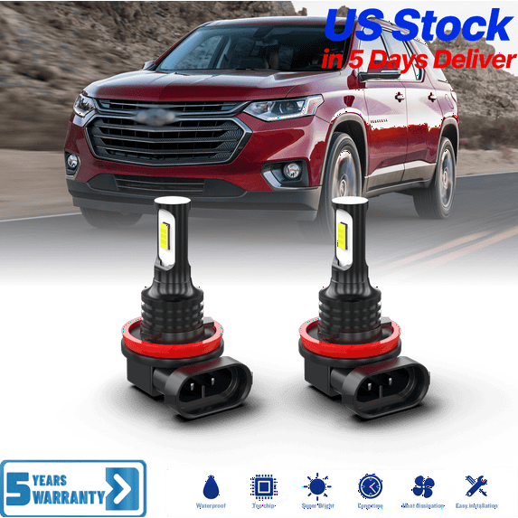 For Chevy Traverse 2009-2018 LED Headlight Bulbs Combo, H11 Foglights Kit, 6000K Cool White, 500% Brightness with Fan, Plug-N-Play, CANbus Ready, Pack of 2
