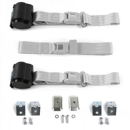 Chevy Truck 1941-1946 Standard 2 Point Gray & Grey Retractable Bench Seat Belt Kit with Bracketry - 3 Belts