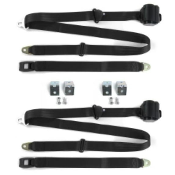 Chevy Truck 1960-1962 Standard 3 Point Black Retractable Bucket Seat Belt Kit with Bracketry - 2 Belts