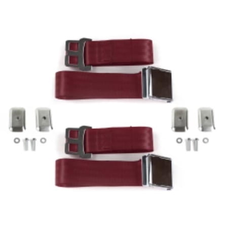 Chevy Truck 1963-1966 Airplane 2 Point Burgandy Lap Bucket Seat Belt Kit with Bracketry - 2 Belts