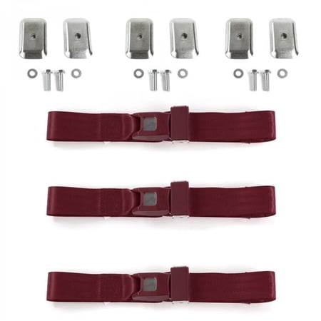 Chevy Truck 1967-1972 Standard 2 Point Burgandy Lap Bench Seat Belt Kit with Bracketry - 3 Belts