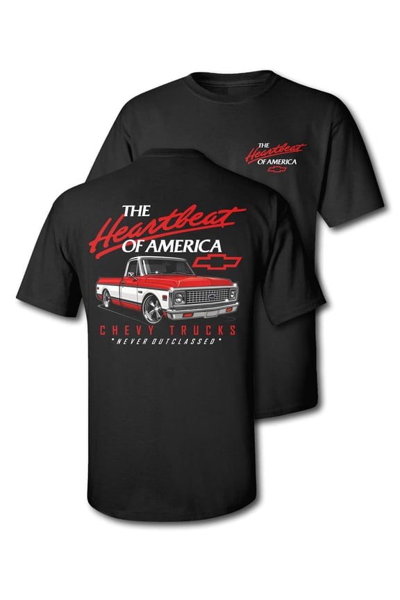 Chevy Trucks Never Outclassed Heartbeat of America Red Legend Editon Cotton T-Shirt - Gift for Him -Streetwear Men Casual Style,Black Color,Size 3XL