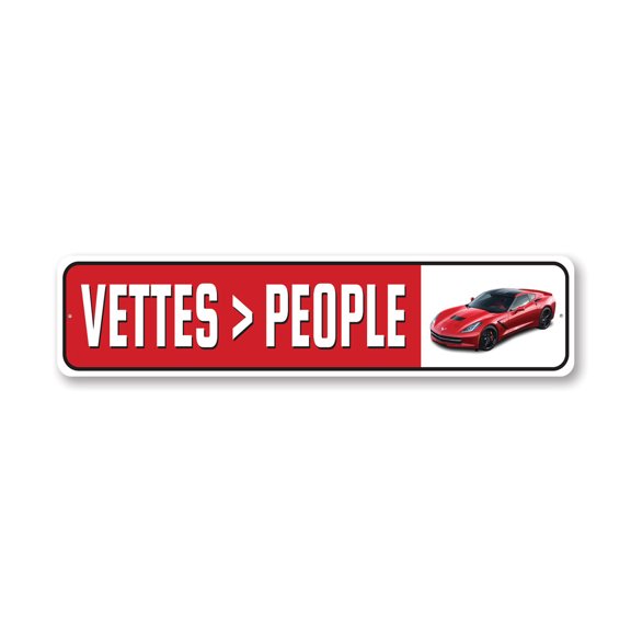Chevy Vettes Better Than People Aluminum Metal Decor Sign - 4x18 inches