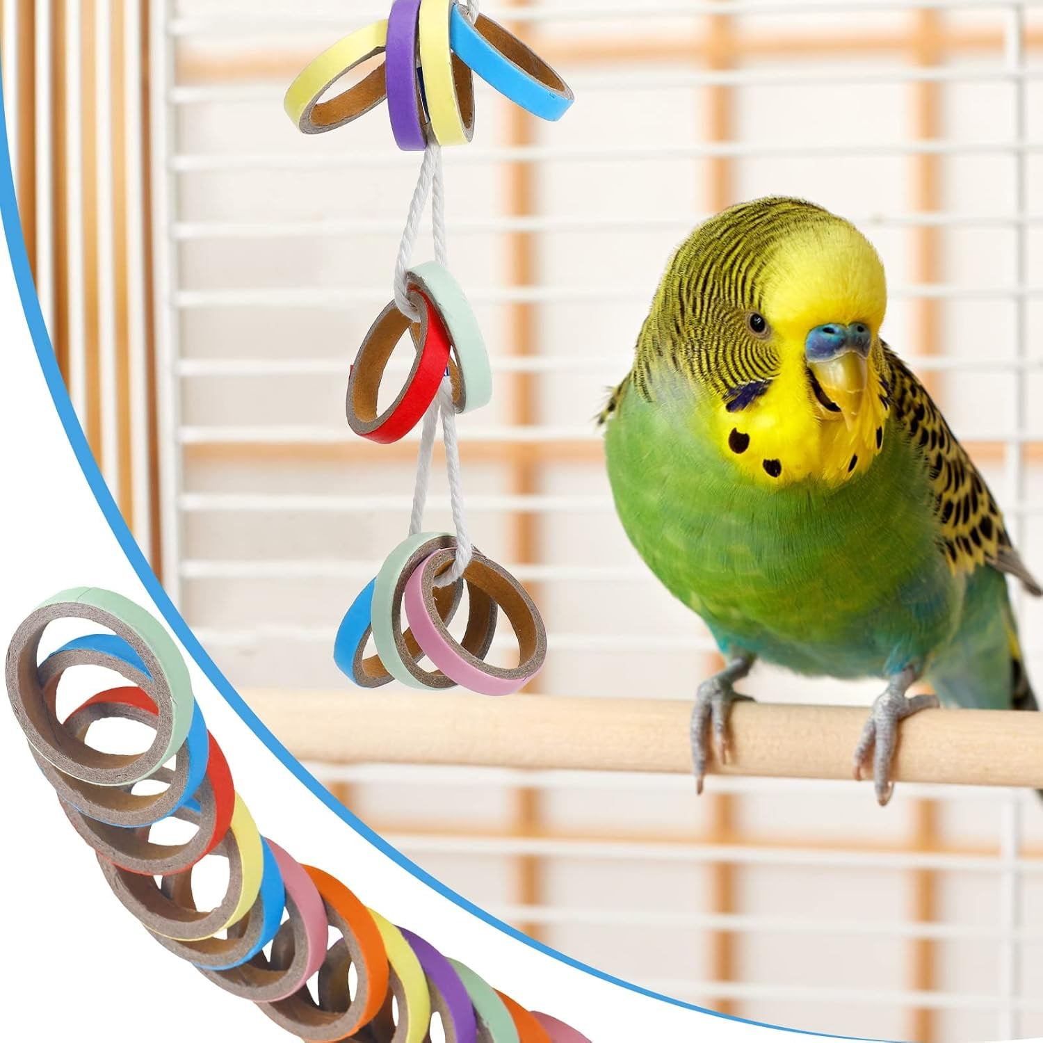 Chew Bagels Bird Toys for Parrots Wood Bird Chew Toys Colorful Cardboard Foraging Chew Foot Wooden Toy for Cockatiels Cockatoos Macaws and Similar Sized Pet Birds