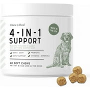 Chew + Heal All in 1 Dog Vitamin - 60 Soft Chew Treats - Chewable Multivitamin with Probiotics, Digestive Enzymes, for Skin and Coat, Hip and Joint Support - with Omega, Calcium - Made in The USA