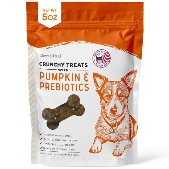 Chew + Heal Crunchy Biscuits for Dogs - 5 oz - Healthy Dog Treats with Pumpkin, Prebiotics, Agave Inulin, and More