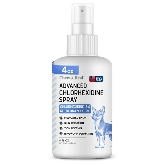 Chew + Heal Dog Paw Spray - 4 oz Antifungal Hot Spot Treatment Spray with 1% Ketoconazole 2% Chlorhexidine for Dogs  - Good for All Breeds - Made in the USA