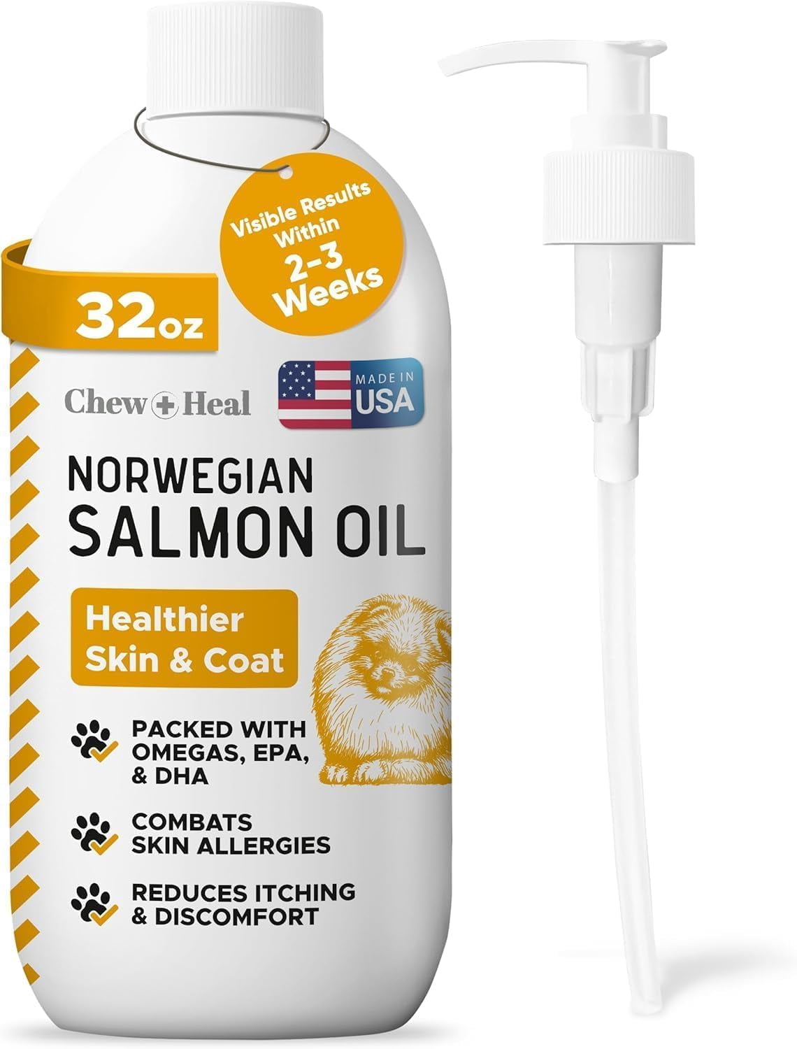 Chew + Heal Norwegian Salmon Oil for Dogs - 32 oz, Fish Oil for Dogs Skin and Coat - Omega 3