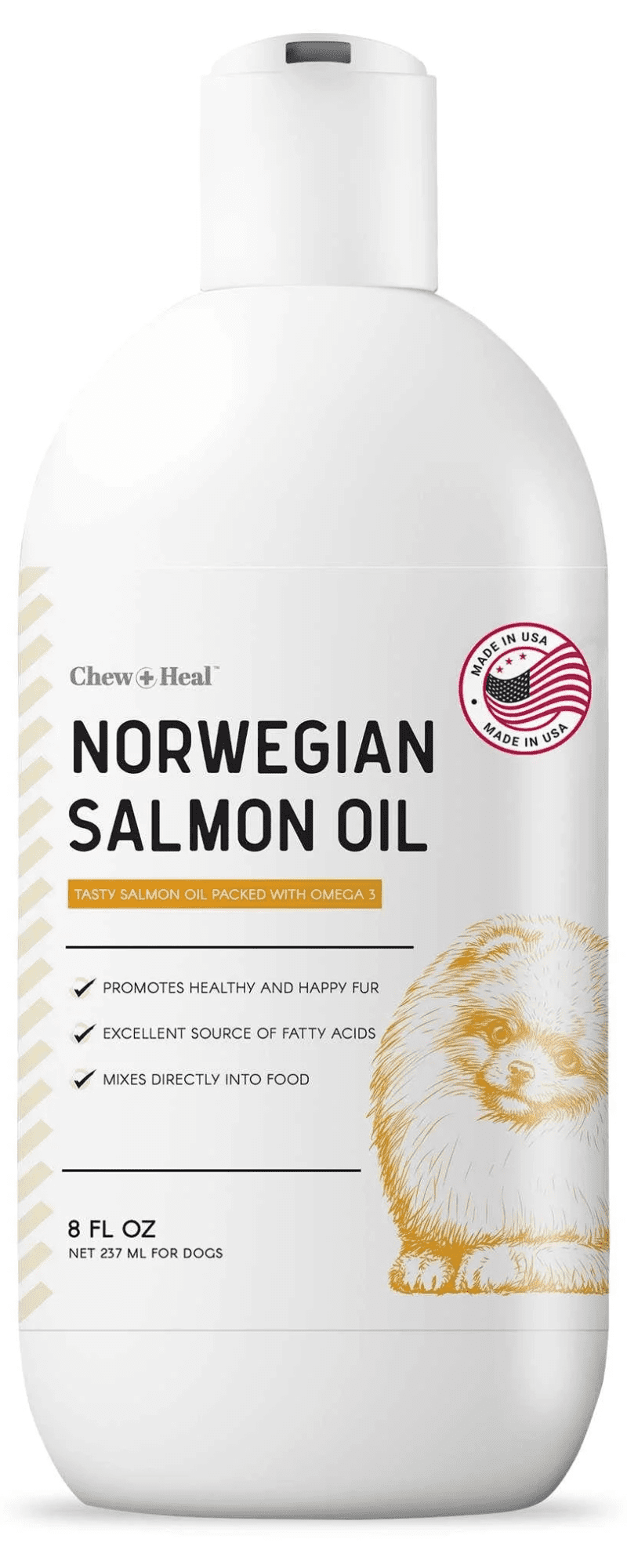Chew + Heal Norwegian Salmon Oil for Dogs - 8 oz, Fish Oil for Dogs Skin and Coat - Omega 3