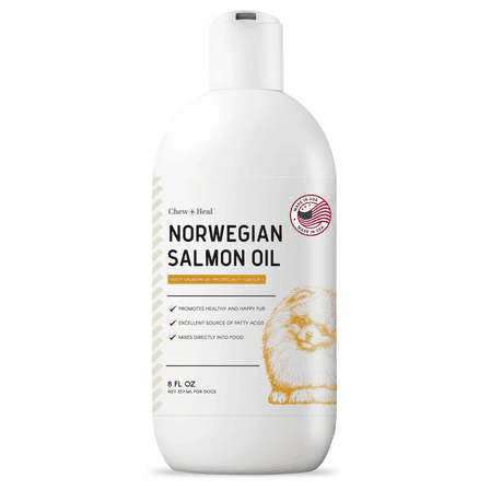 Chew + Heal Norwegian Salmon Oil for Dogs - 8 oz, Fish Oil for Dogs Skin and Coat - Omega 3