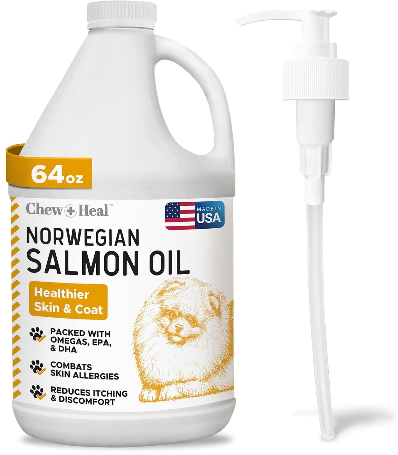 Chew + Heal Norwegian Salmon Oil for Dogs - 8 oz, Fish Oil for Dogs Skin and Coat - Omega 3
