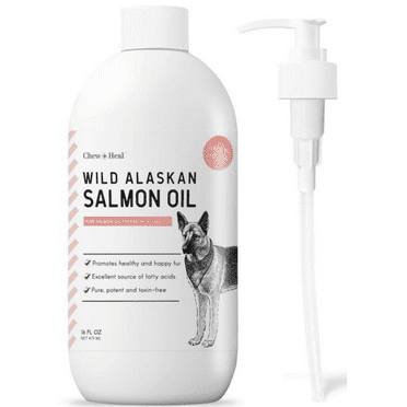 Chew + Heal Pure Wild Alaskan Salmon Oil for Dogs - 16 oz. - Pump Cap Bottle - Healthy Skin and Coat