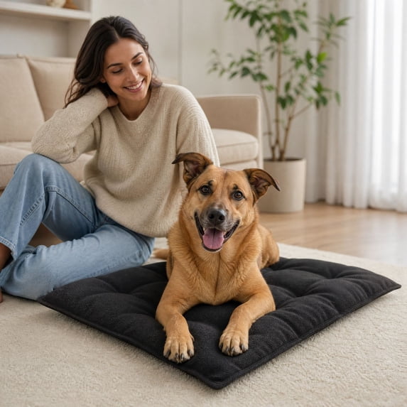 Chew Indestructible Proof Dog Bed for Crate, Indestructible Durable Kennel Mat with Reinforced Corners, Washable Chew Resistant Pet Pad for Small Chewers (Black, 11.4"×14.6")