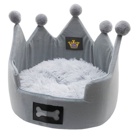 Chew King Crown Pet Bed, Gray, 5-35 lb Cats, Machine Washable