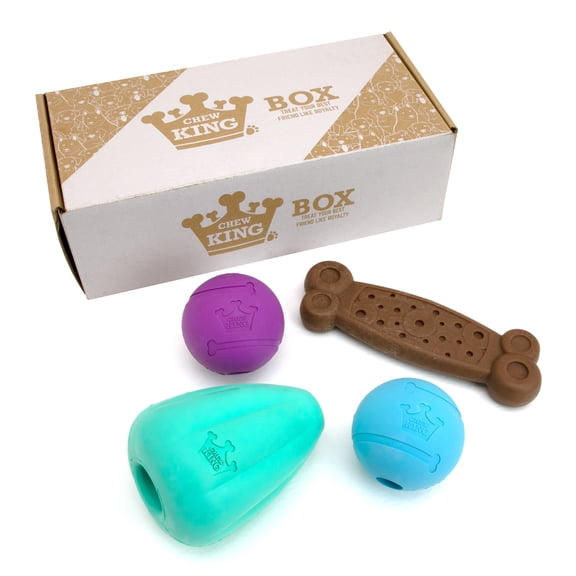 Chew King Dog Toy Box Large - Durable Fetch Balls, Treater and Chewing Toy Collection
