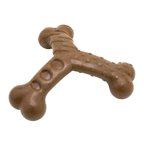 Chew King by Mammoth Textured Bacon Flavored Nylon Wishbone Dog Chew Toy, Durable Dental Bone
