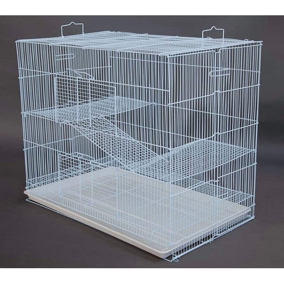 Chew-Proof 3-Level Small Animal Cage, Tight 3/8 Inch Wire Spacing, Foldable for Storage Travel, Paw-Safe Shelves Ladders, Removable Tray, Ferret Chinchilla, White