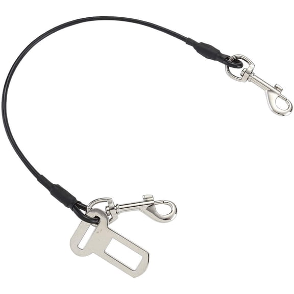 Chew Proof Dog Car Seatbelt Safety Restraint Pet No-Chew Tether Cable Stainless Steel Leash Puppy Vehicle Seat Belt Strap with Double Clip and Latch Attachment (S Size,24 inch)