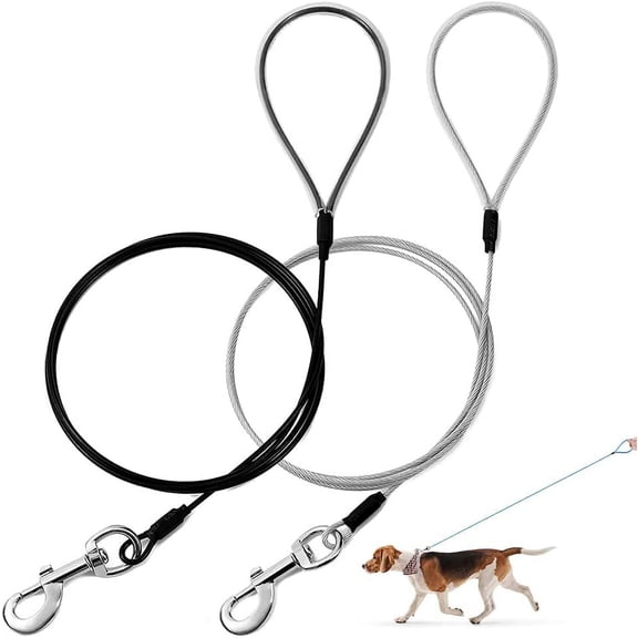 Chew Proof Dog Leash, 6ft Heavy Duty Coated Steel Cable Lead with Padded Handle for Large Dogs and Teething Puppies, Black & Clear