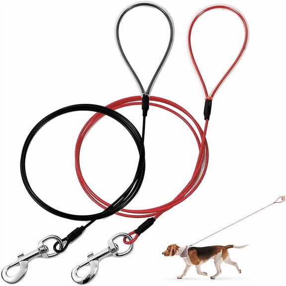 Chew Proof Dog Leash, 6ft Heavy Duty Steel Cable Lead for Large Dogs, Bite Resistant Coated Wire Rope, Black & Red