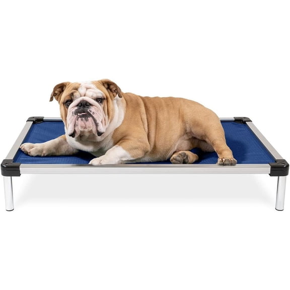 Chew Proof Elevated Outdoor Cooling Cot Bed for Medium Dogs - Virtually Indestructible, Preassembled, Withstands Aggressive Chewers - M, Ripstop Blue Quartz
